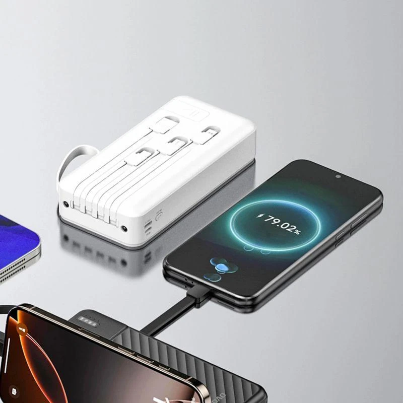 Dudao K11 Pro 20000mAh Powerbank su integruotais kabeliais – baltos spalvos