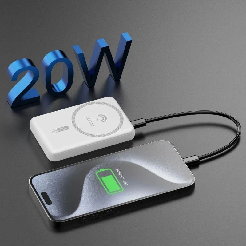 Dudao K14S magnetinė išorinė baterija 20W 5000mAh 1x USB-A 1x USB-C - Baltas