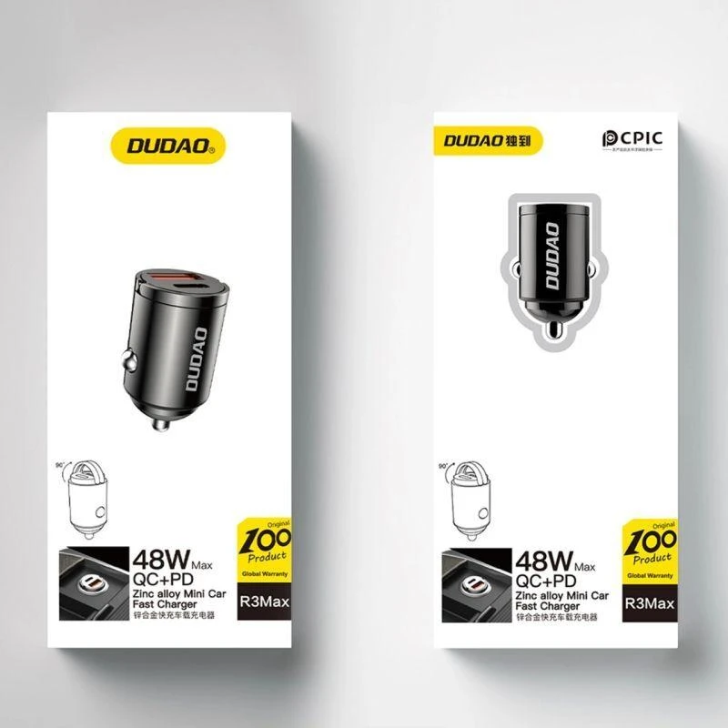 Įkroviklis automobilinis Dudao (R3MAX) (1xUSB-C;1xUSB 48W) juodas