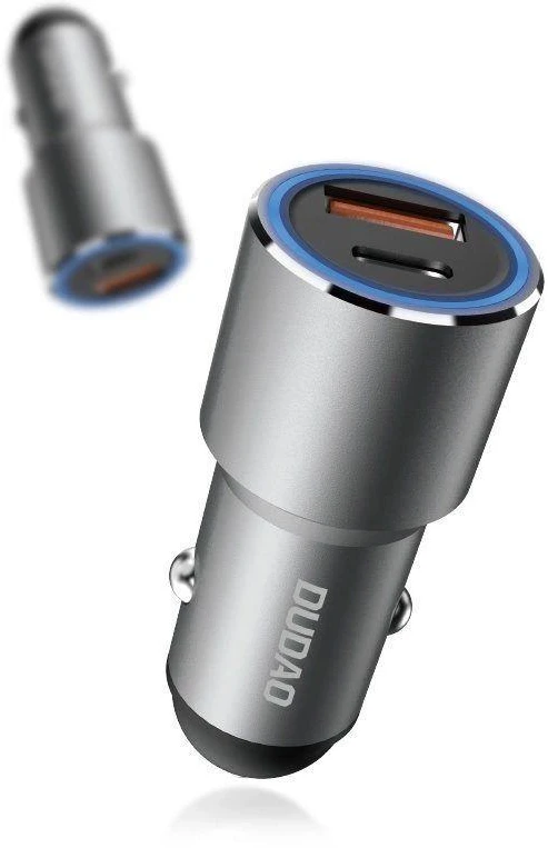 „Dudao“ USB / USB automobilinis C tipo įkroviklis, greitas įkrovimas, 22,5 W pilkas (R4PQ)