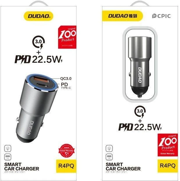 „Dudao“ USB / USB automobilinis C tipo įkroviklis, greitas įkrovimas, 22,5 W pilkas (R4PQ)