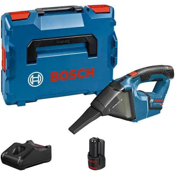 Rankinis dulkių siurblys Bosch GAS 12V, su dviem 3,0 Ah akumuliatoriais ir greituoju įkrovikliu