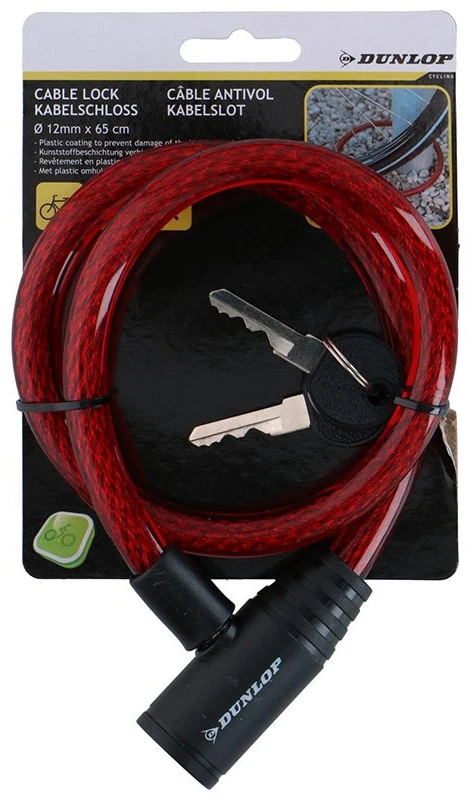 Dunlop spiralinė dviračio spyna, 65 cm, raudona