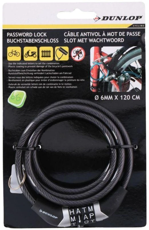 Dunlop Dviračio spiralinė spyna su kodu 120 cm