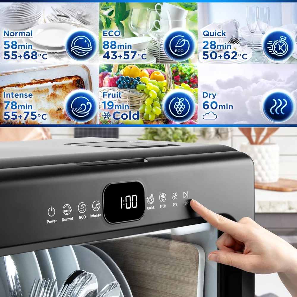Duronic stalinė indaplovė 1050 W, 6 programų, su 5,4 l vandens baku DW10 BK
