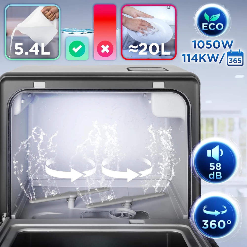 Duronic stalinė indaplovė 1050 W, 6 programų, su 5,4 l vandens baku DW10 BK