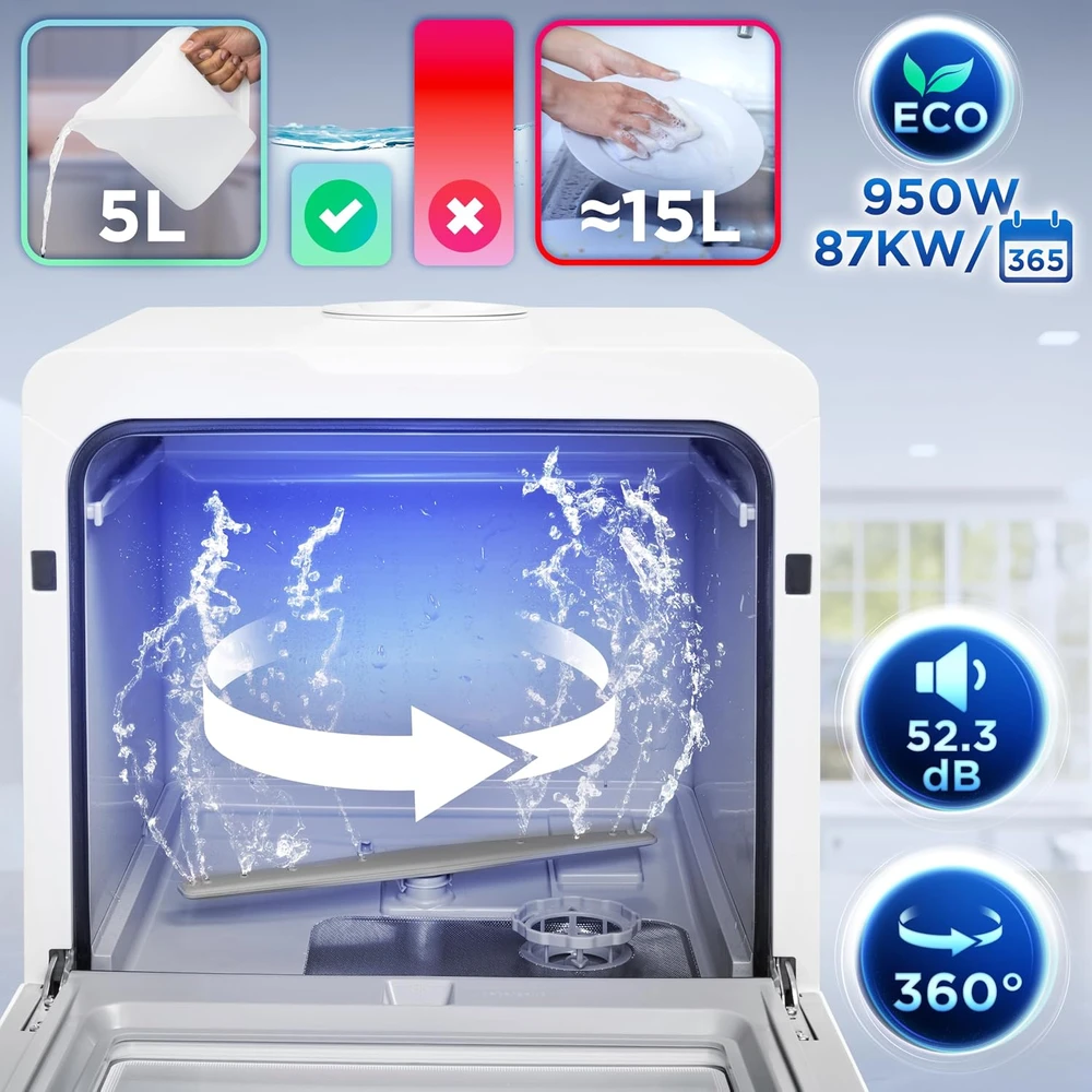 Duronic stalviršinė indaplovė 950 W, 5 l vandens ciklui, balta, DW5 WE