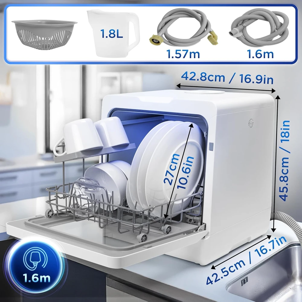 Duronic stalviršinė indaplovė 950 W, 5 l vandens ciklui, balta, DW5 WE