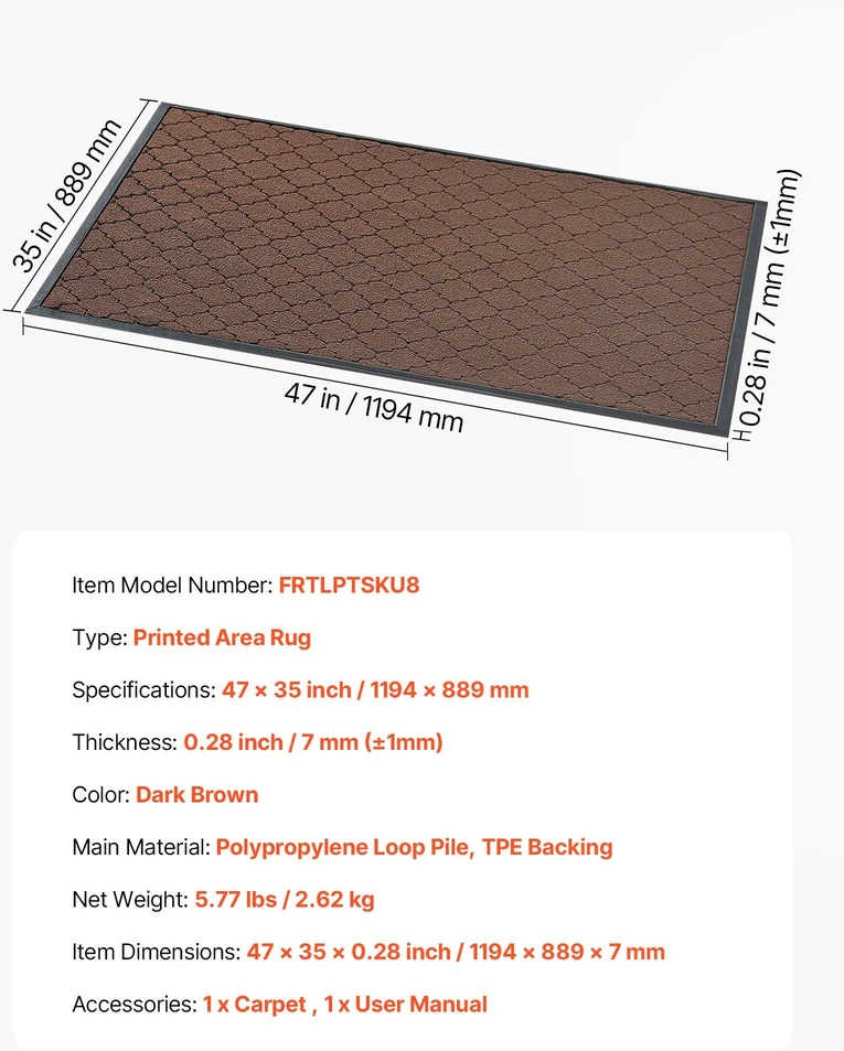 VEVOR Lauko ir vidaus durų kilimėlis 1194 x 889 mm rudas