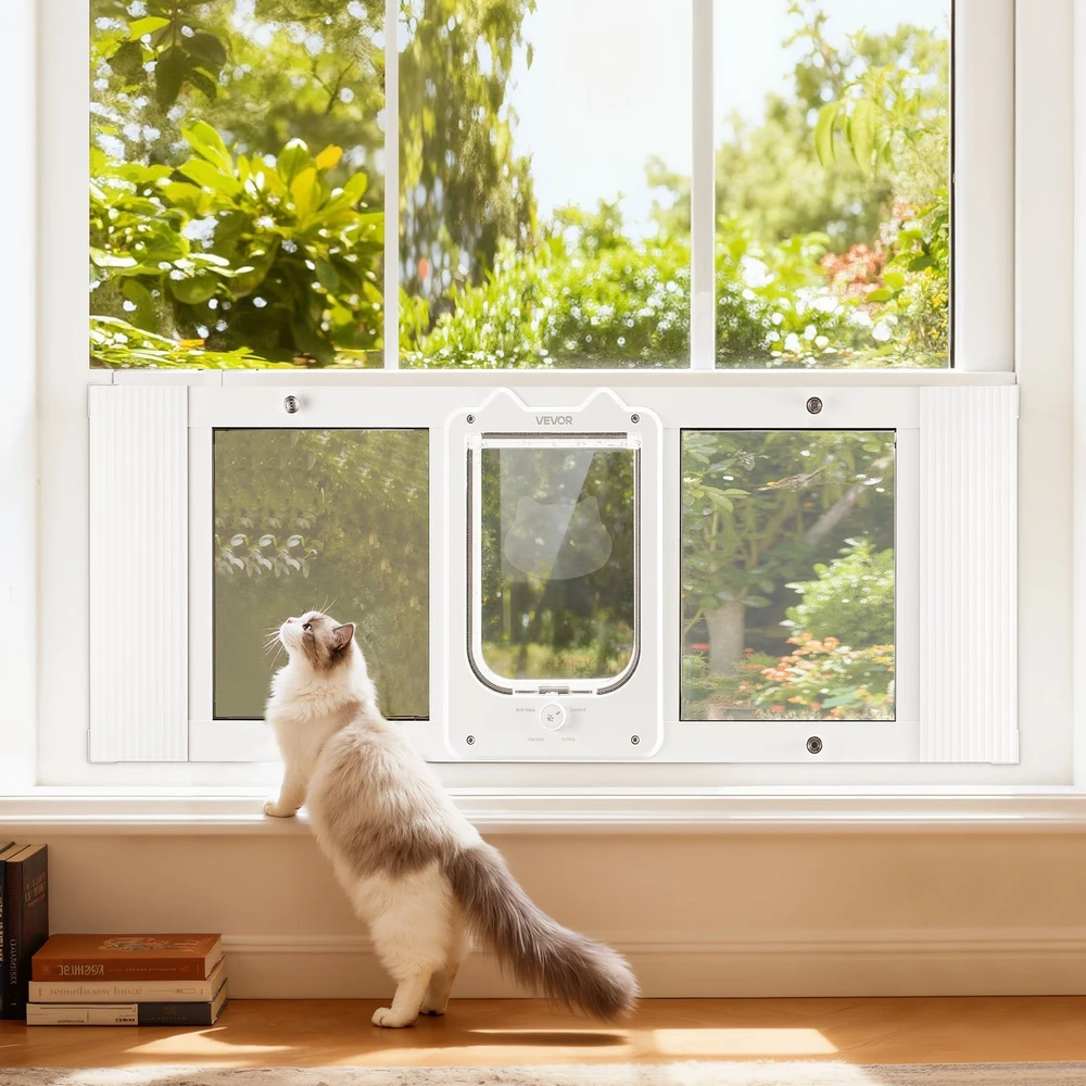 VEVOR Katinų durys langui, reguliuojamos, baltos