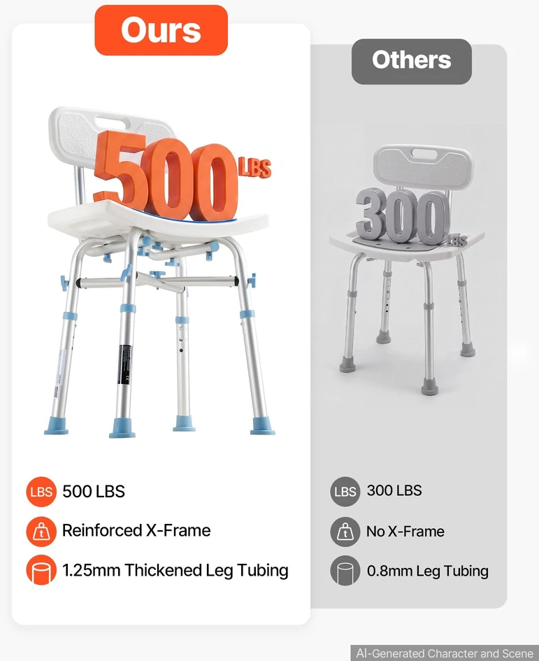 Dušo kėdė VEVOR FBL650437, 227 kg keliamoji galia