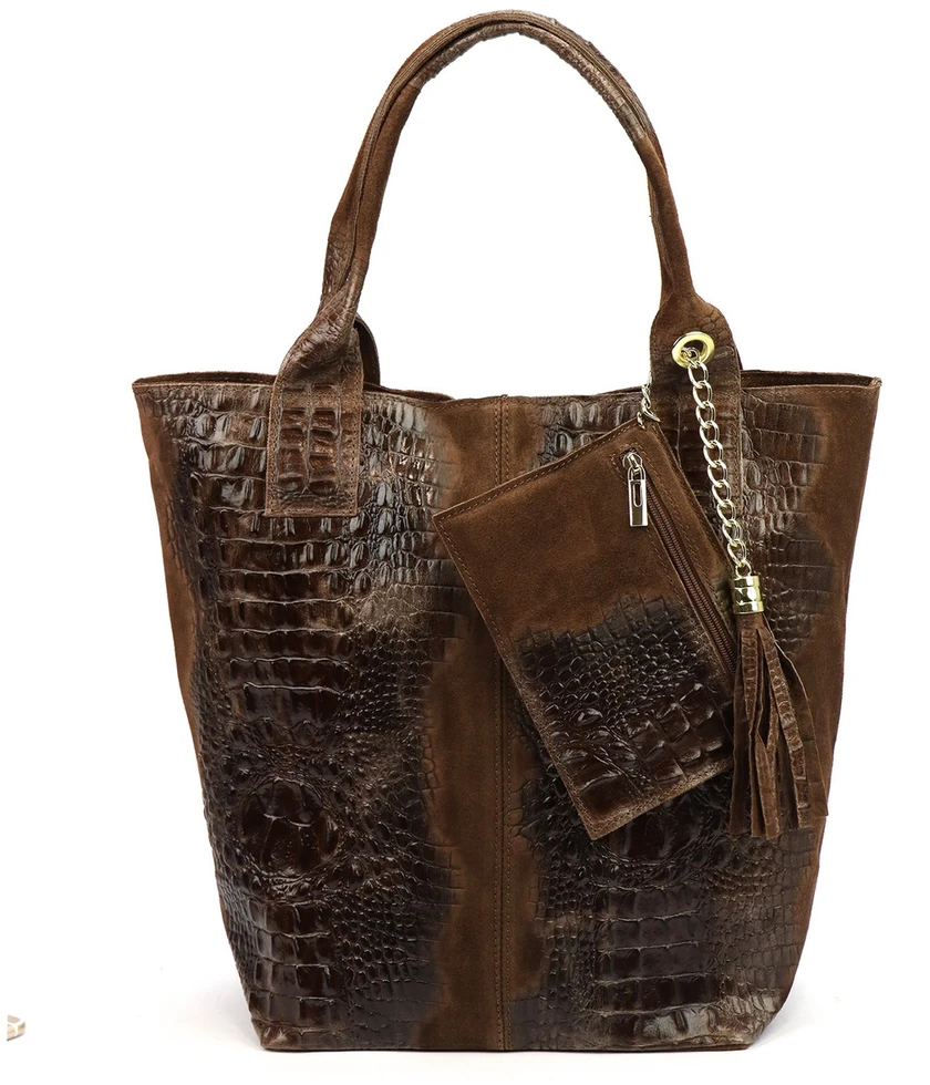 Duża skórzana shopperka Luka 26-026 CROCO A4 su chwostem
