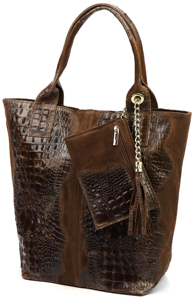 Duża skórzana shopperka Luka 26-026 CROCO A4 su chwostem