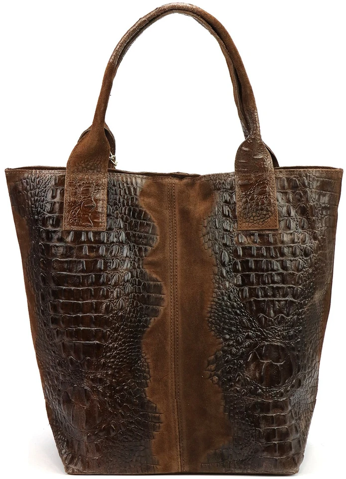 Duża skórzana shopperka Luka 26-026 CROCO A4 su chwostem
