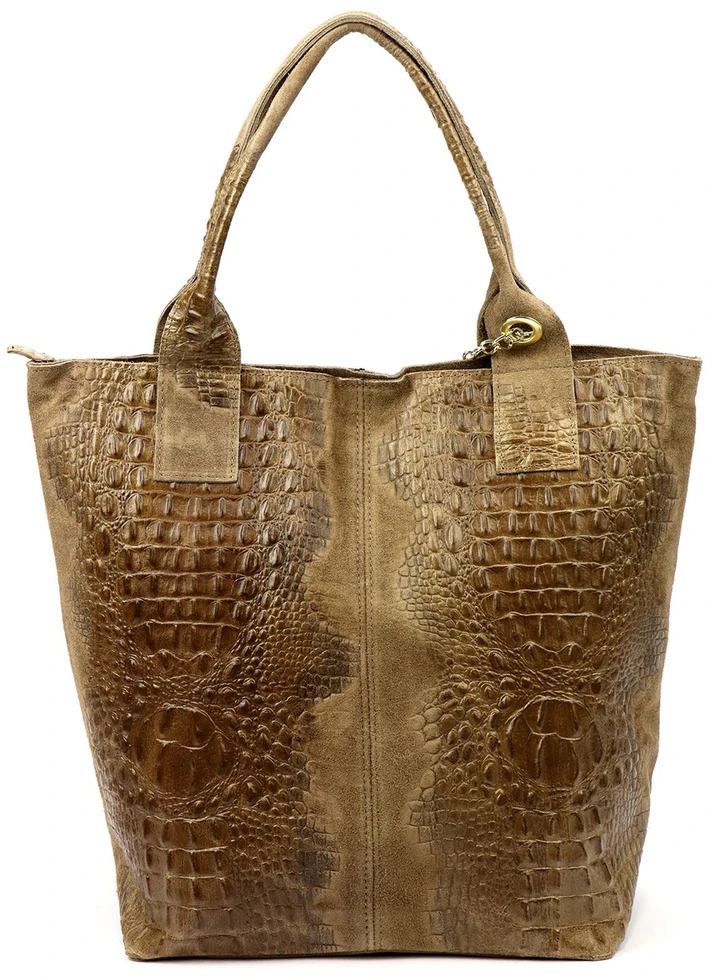 Duża skórzana shopperka Luka 26-026 CROCO A4 su chwostem