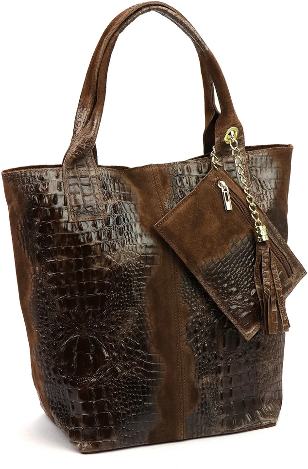 Duża skórzana shopperka Luka 26-026 CROCO A4 su chwostem