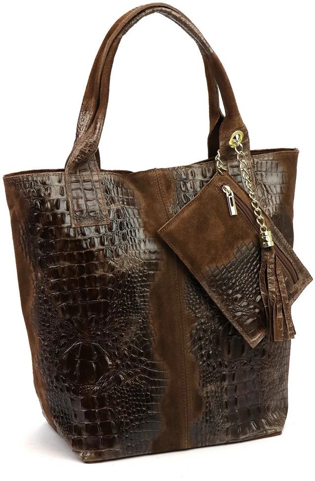 Duża skórzana shopperka Luka 26-026 CROCO A4 su chwostem