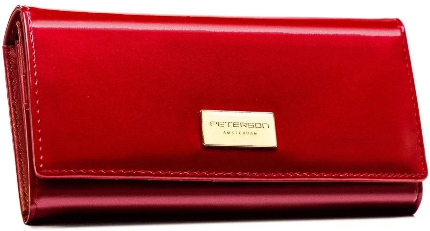 Didelis raudonas moteriškas piniginė iš natūralios ir ekologiškos odos, aprūpinta RFID sistema - Peterson