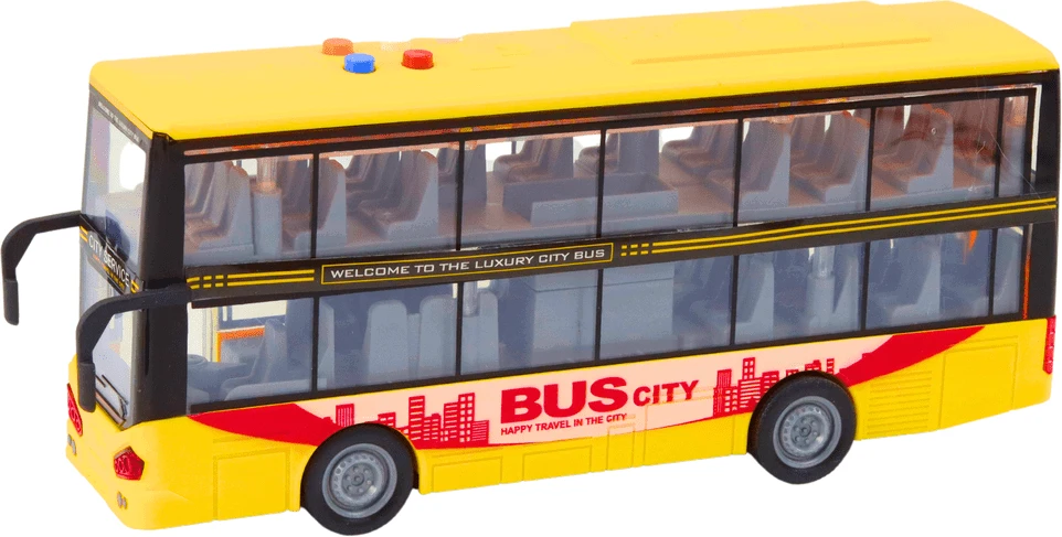 Lean Toys Geltonas dviaukštis autobusas 1:16