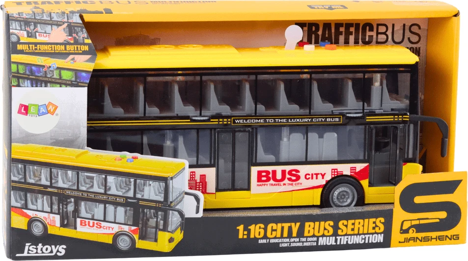 Lean Toys Geltonas dviaukštis autobusas 1:16