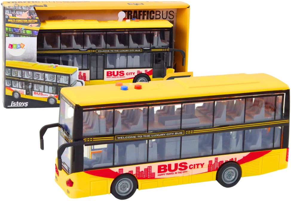 Lean Toys Geltonas dviaukštis autobusas 1:16