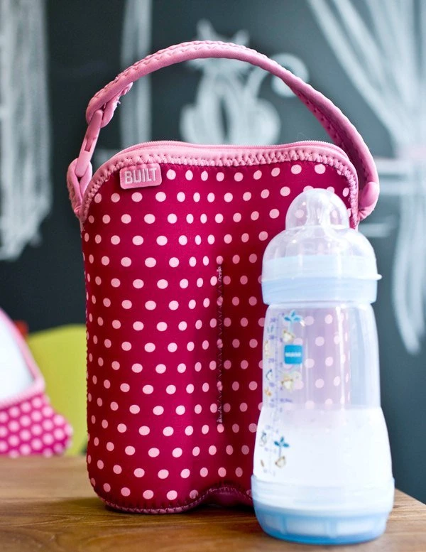 BUILT Bottle Buddy dviejų buteliukų krepšys su laikikliu (Baby Rožinė Mini Dots)