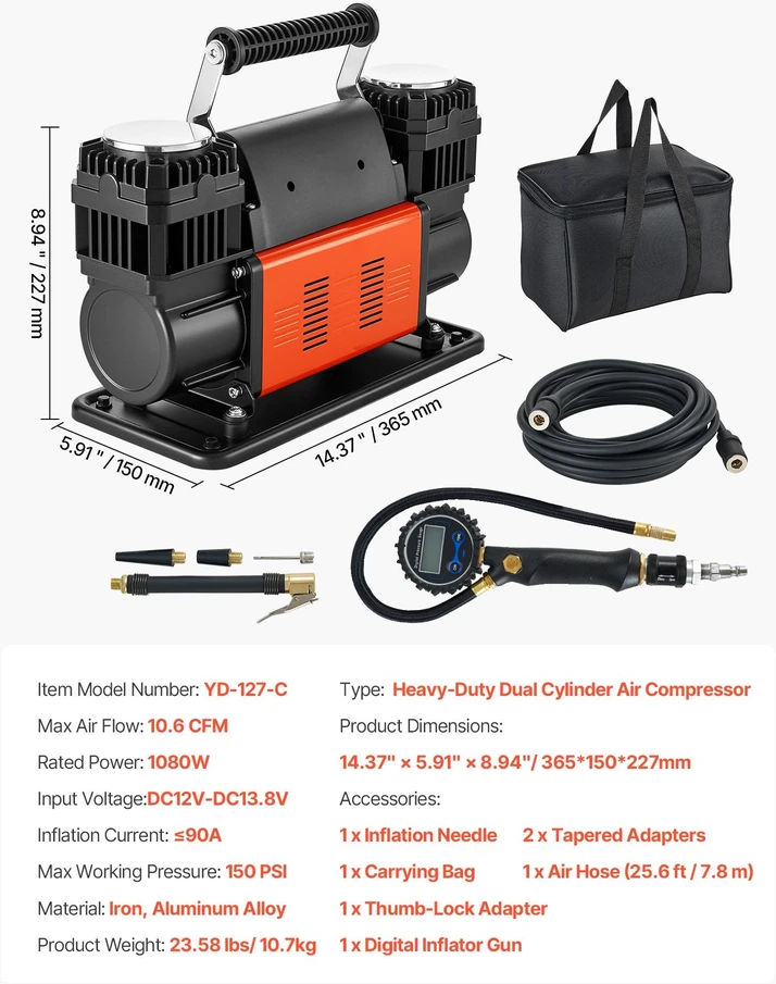 VEVOR Dvigubo cilindro oro kompresorius, 300 l/min