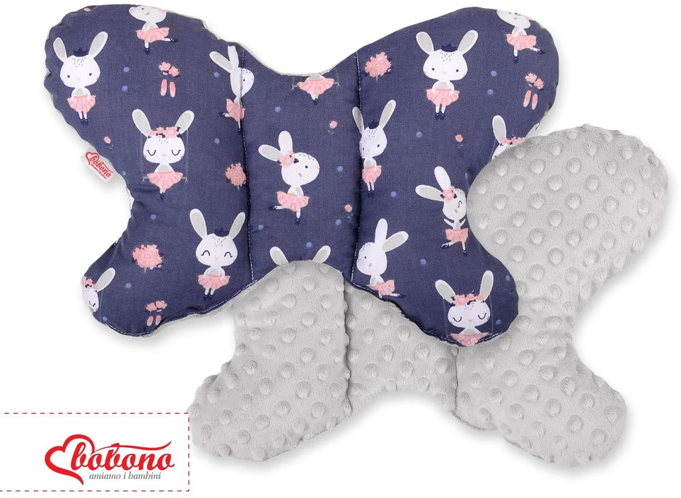 Dviejų pusių amortizuojanti pagalvėlė Butterfly“ – triušiai, tamsiai mėlyna/pilka