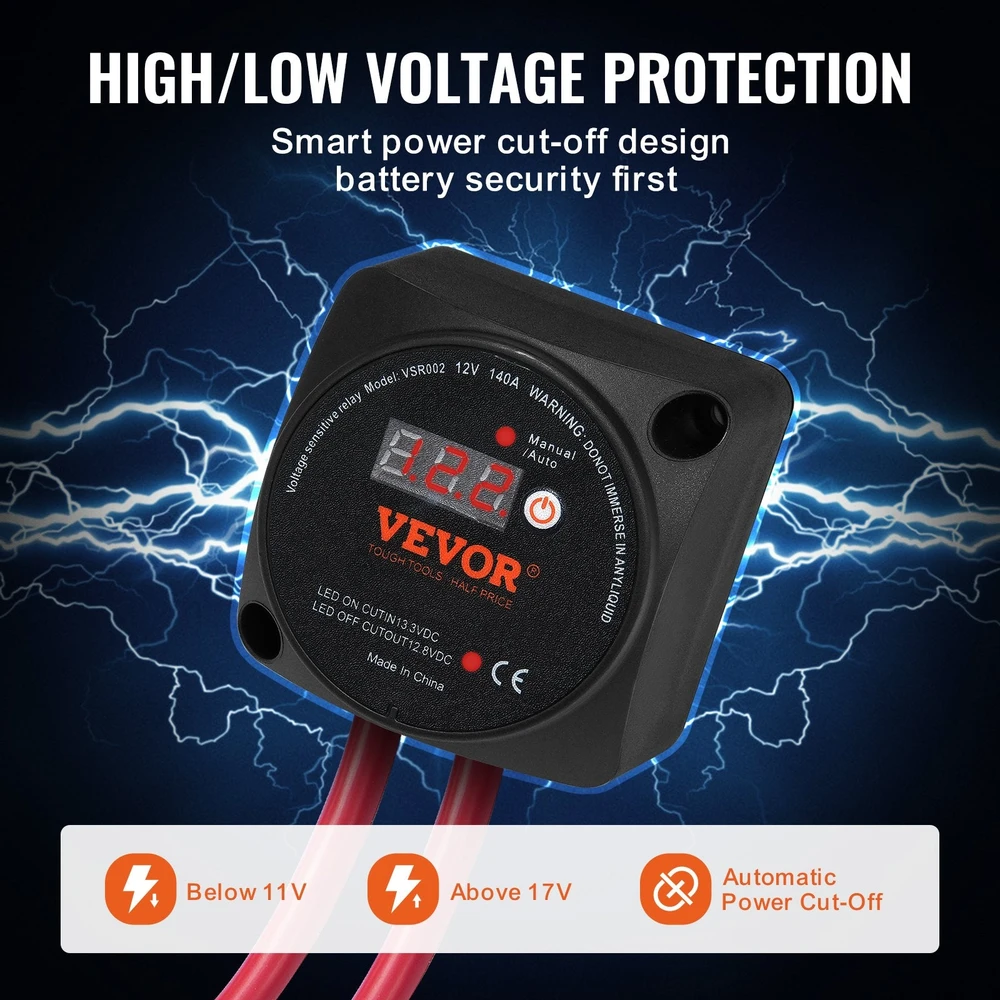 VEVOR Dualus akumuliatorių relės rinkinys 12V 140A
