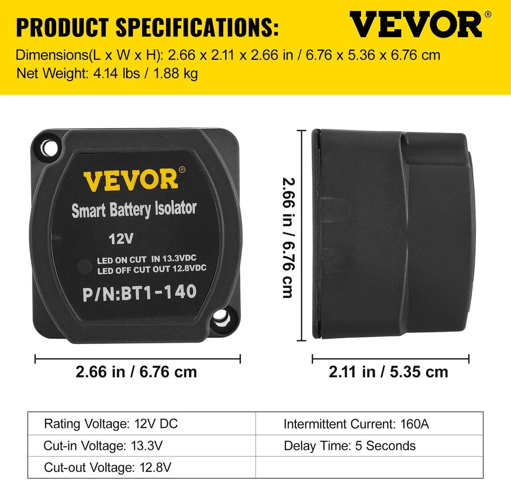 VEVOR Automatinis dvigubas akumuliatoriaus izoliatorius 140A