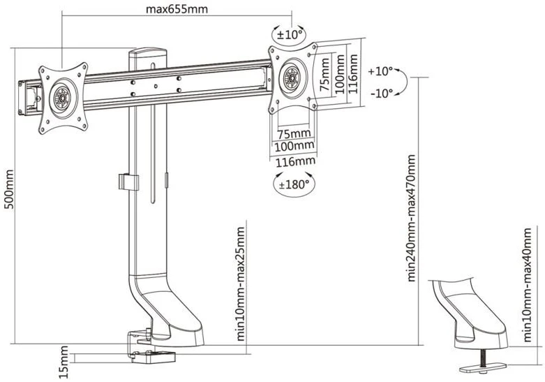Laikiklis MACLEAN DESK MOUNT HANGER FOR 2 MONITORS MC-854
