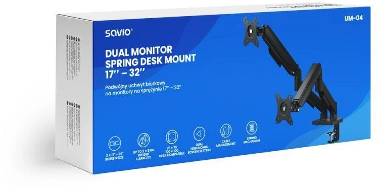 Savio UM-04 dvigubos spyruoklės monitoriaus laikiklis staliniam ekranui 17″–32″
