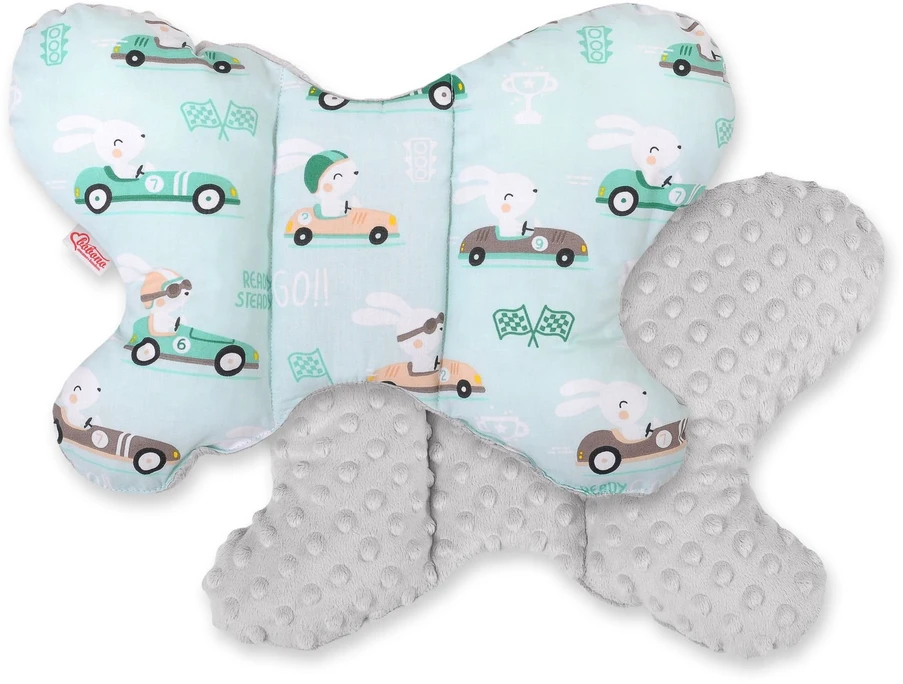 Dvipusė amortizuojanti pagalvėlė BUTTERFLY – triušiai, mėtų/pilka