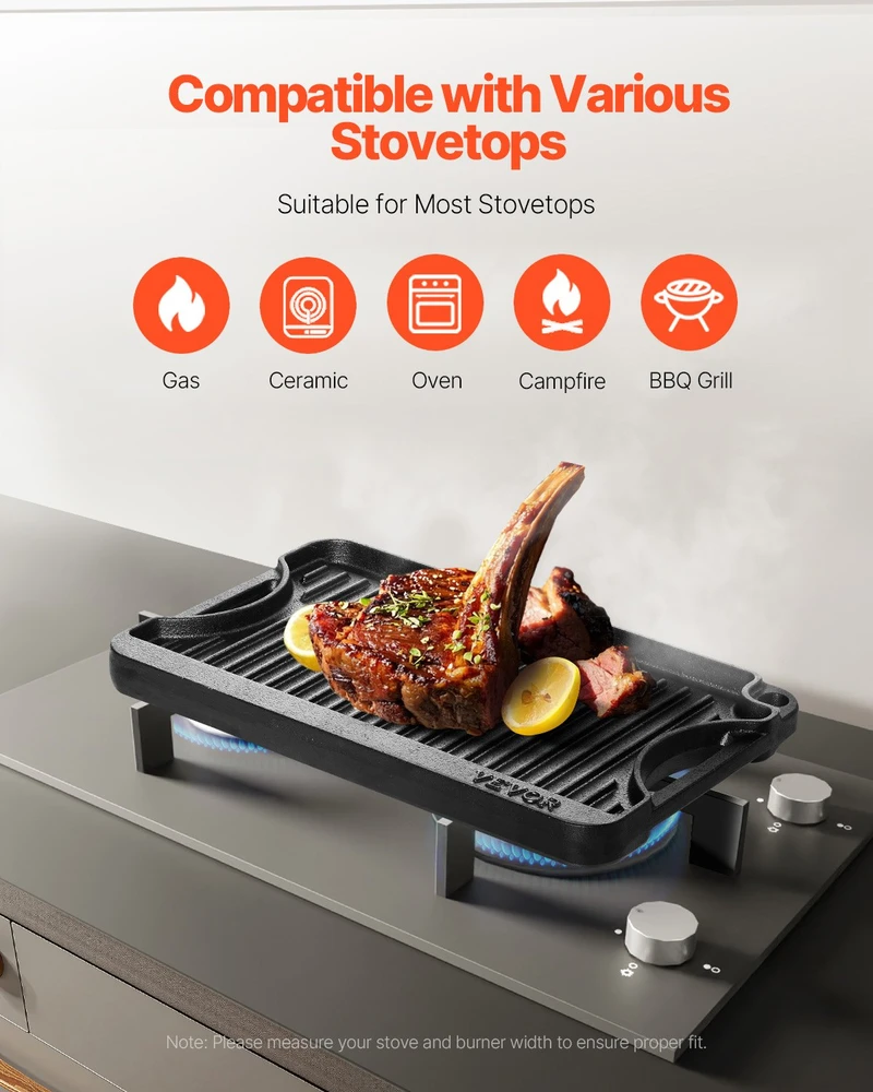 VEVOR Stalviršis ir grotelės 36x21 cm iš ketaus