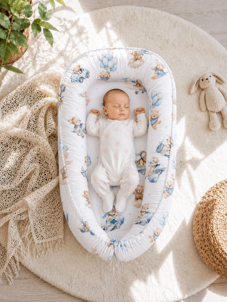 Dvipusis kūdikio lizdelis-kokonas My Sweet Baby Mėlyna Sky Bears