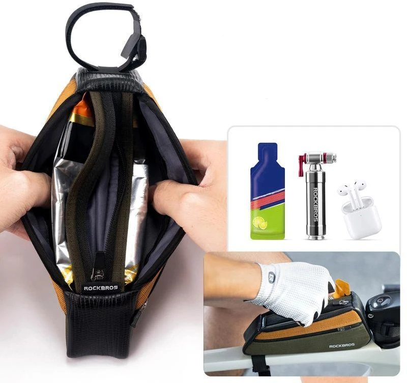 Rockbros 088 Top Tube Bike Bag 0.25L - Žalias and Oranžinis