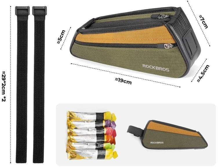 Rockbros 088 Top Tube Bike Bag 0.25L - Žalias and Oranžinis