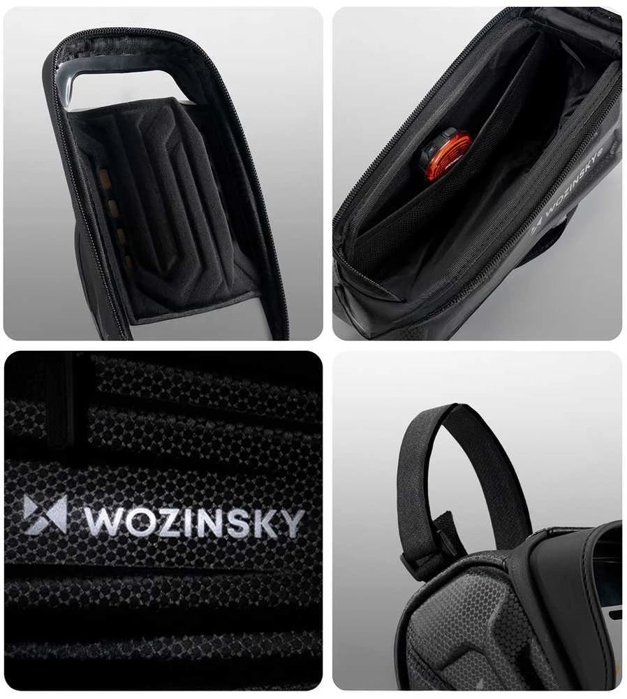 Wozinsky dviračio krepšys rėmui, šarvuotas, su kišene telefonui, 1,7 l – juodos spalvos