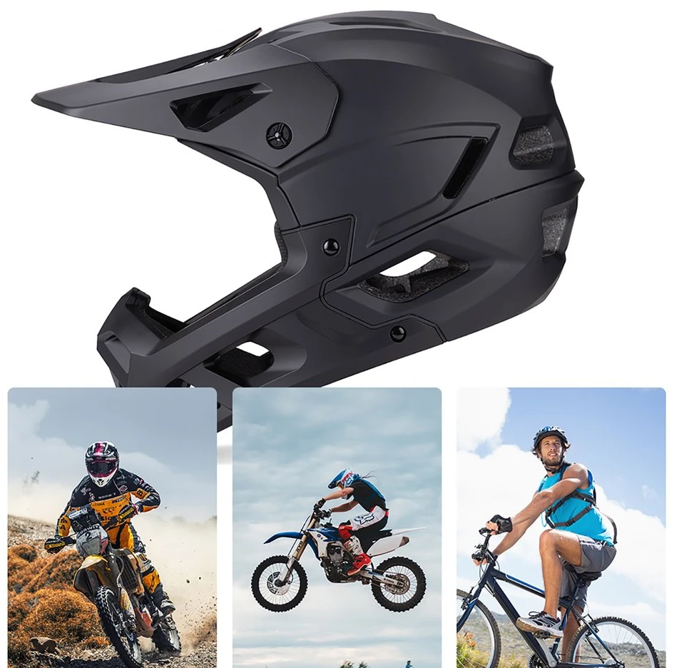 Dviratininko šalmas fullface Wozinsky su odpinanym daszkiem 57-59 cm - juoda