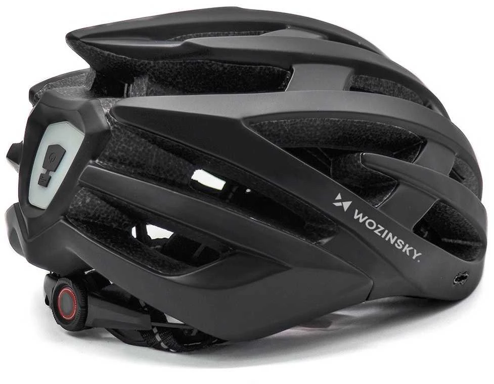 Dviratininko šalmas MTB Wozinsky su odpinanym daszkiem i tylną lampką USB 57-62 cm - juoda