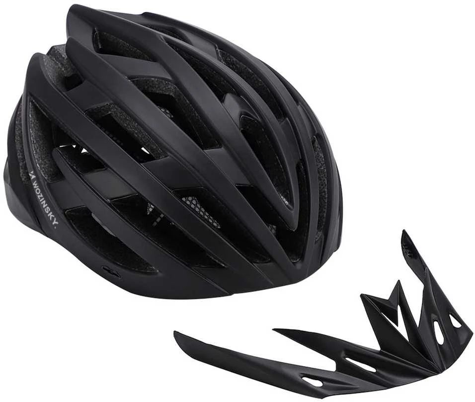 Dviratininko šalmas MTB Wozinsky su odpinanym daszkiem i tylną lampką USB 57-62 cm - juoda