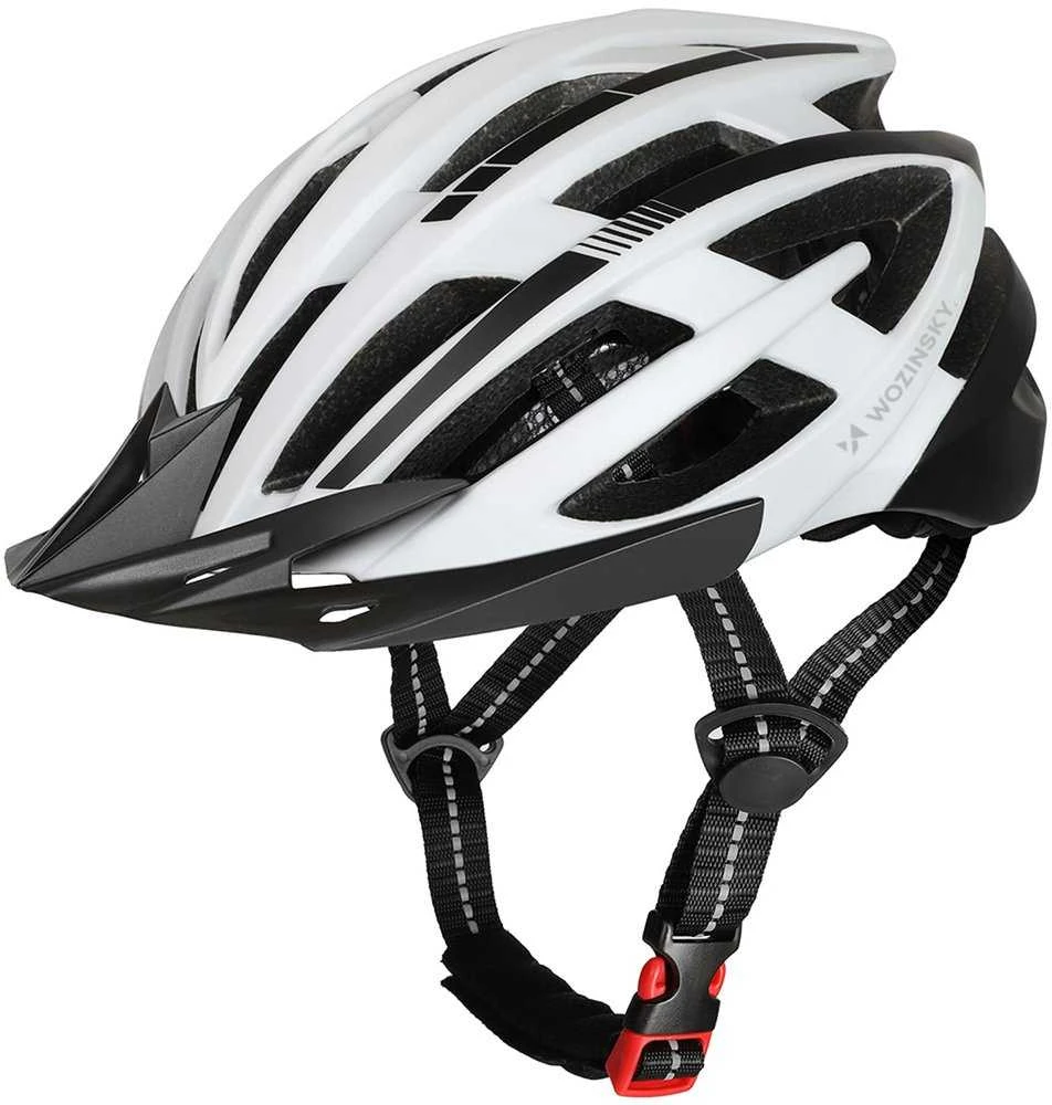Dviratininko šalmas MTB Wozinsky su odpinanym daszkiem i tylną lampką USB 54-57 cm - juoda-balta