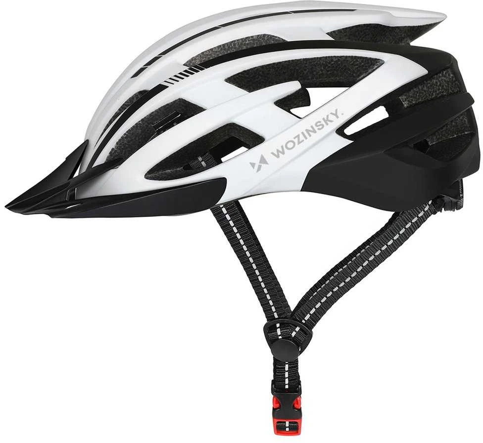 Dviratininko šalmas MTB Wozinsky su odpinanym daszkiem i tylną lampką USB 54-57 cm - juoda-balta