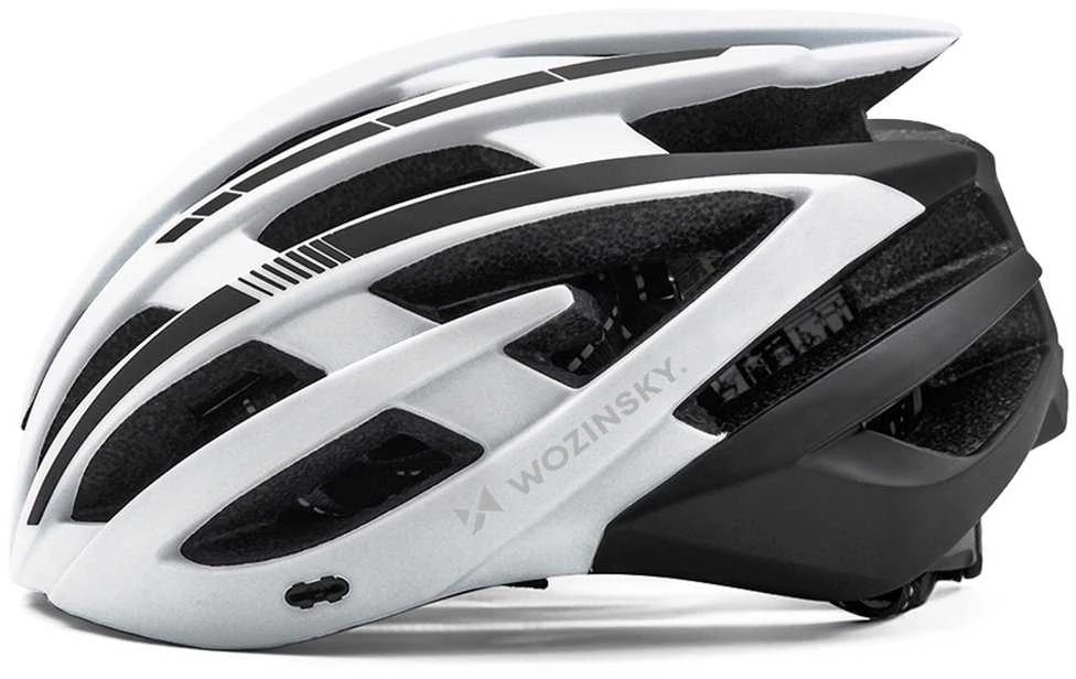 Dviratininko šalmas MTB Wozinsky su odpinanym daszkiem i tylną lampką USB 54-57 cm - juoda-balta