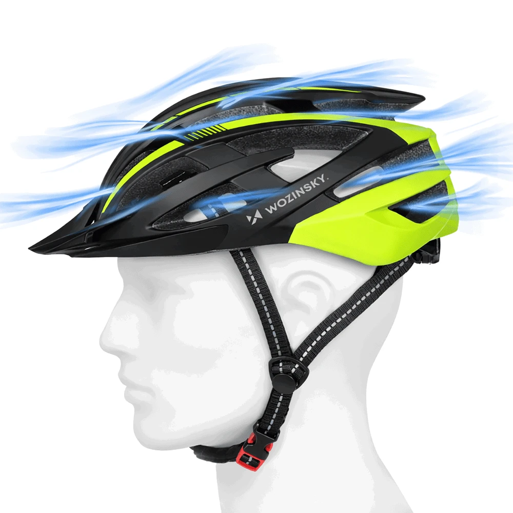 Wozinsky MTB dviračio šalmas su nuimamu skydeliu ir galiniu USB žibintu L - Juodas ir Geltona