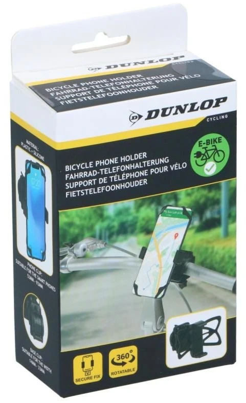 Dviračio telefono laikiklis su 360° pasukama galvute Dunlop, juodas