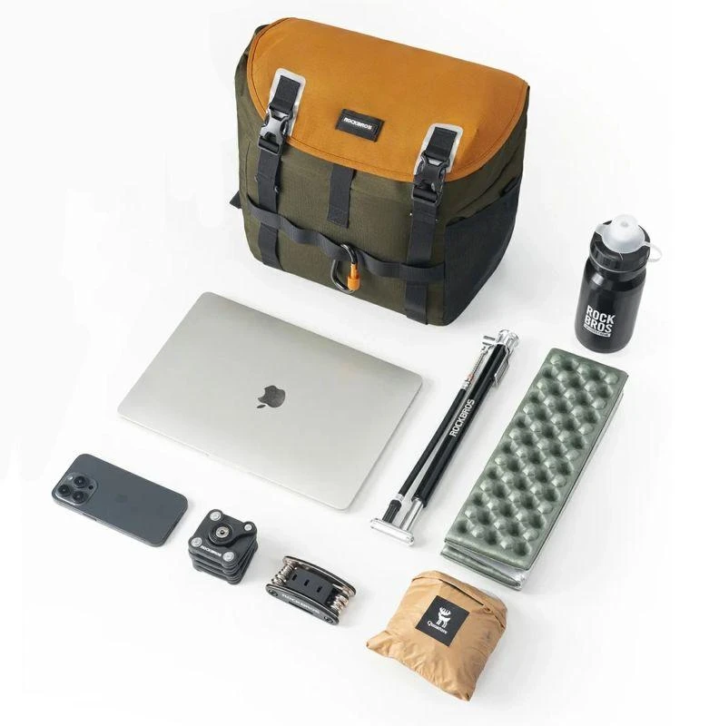 Rockbros W019 Handlebar Bike Bag 13.5-24L - Žalias-Oranžinis