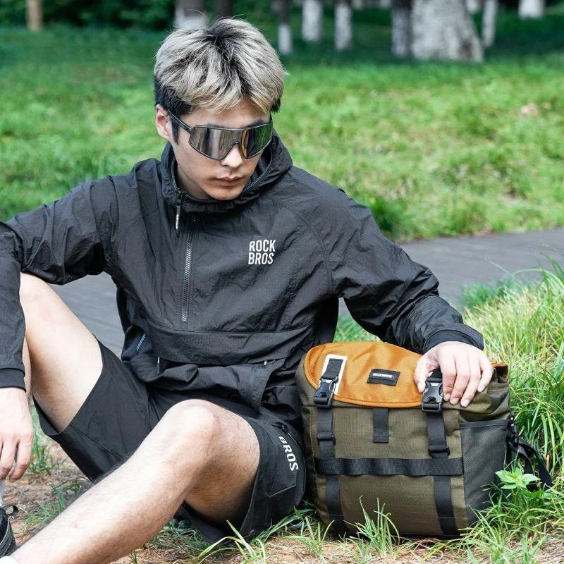 Rockbros W019 Handlebar Bike Bag 13.5-24L - Žalias-Oranžinis