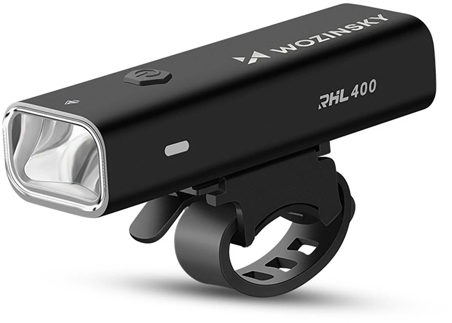 Wozinsky WSBLB2 priekinis (400 lm) ir galinis USB-C dviračio žibintų komplektas – juodos spalvos