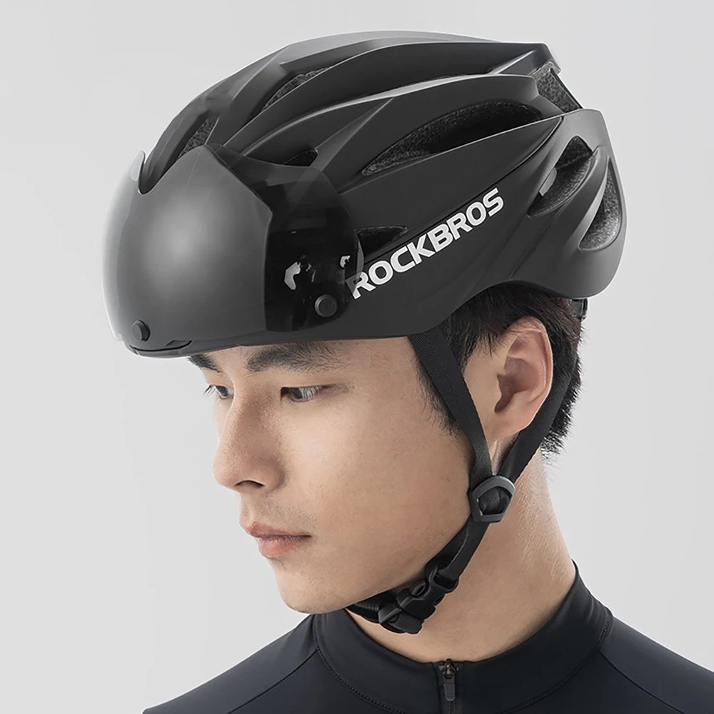 Rockbros dviratininko šalmas su Visor, Detachable UV Protective Goggles, Unisex – juodos spalvos/rudos spalvos